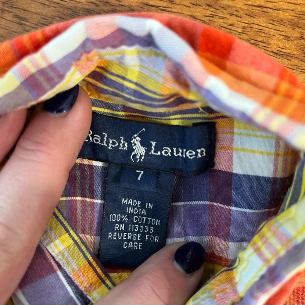 Ralph Lauren Multicolor yellow orange Plaid Shirt short sleeve size 7